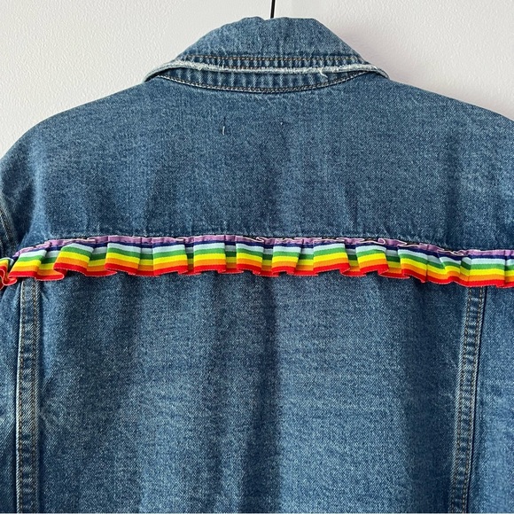 Sunset + Spring Rainbow Trim Denim Jacket Medium - Picture 6 of 11